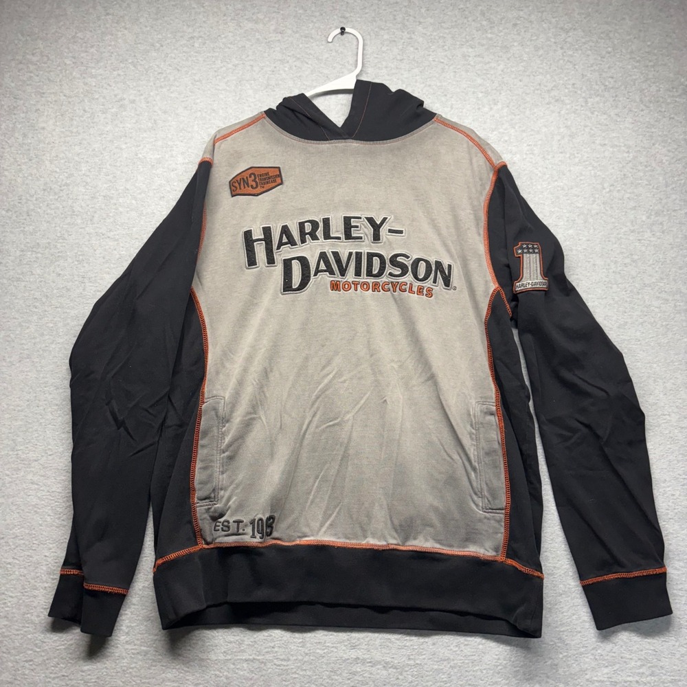 Harley-Davidson Mens Hoodie Grey Black Eagle Graphic‎ Contrast Stitch Large
